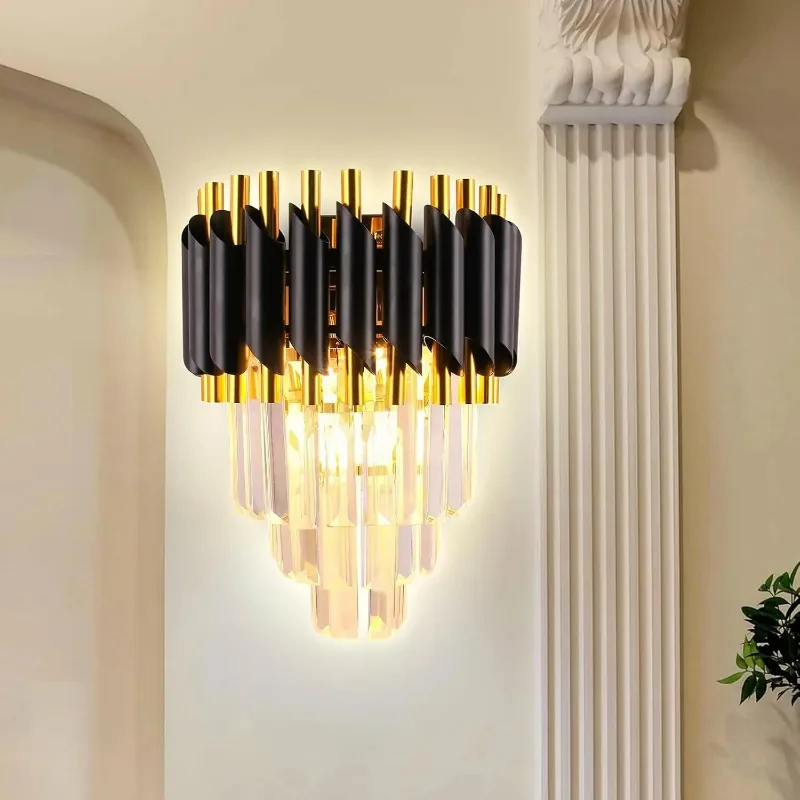 

Japanese Style Black Crystal Sconce Led Modern Bedside Indoor Crystal Wall Lights for Bedroom Living Room Atmosphere Decoration