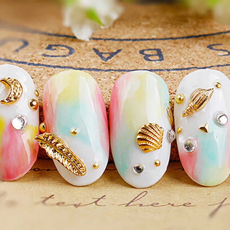 100 sztuk złota muszla rozgwiazda zawieszki do paznokci metalowe nity akcesoria ozdoby do paznokci 3D mieszane muszle gwiazda Manicure szpilki część — zdjęcie 5