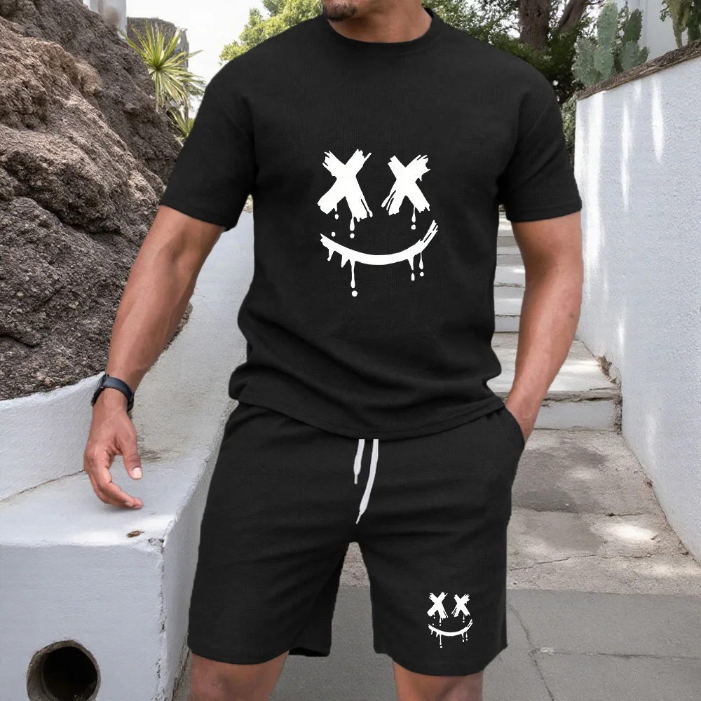 

2026 New Fashion Casual T-shirt Shorts Two-piece Set 2D Letter Printing Men's Summer Outdoor Wear Suit