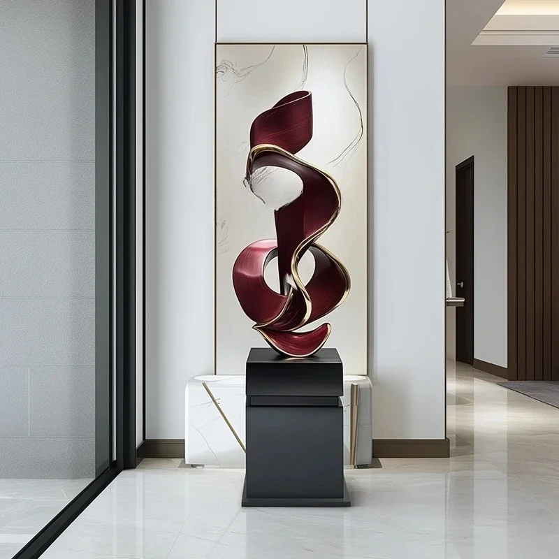 light luxury hotel lobby sales office decorative large ornament abstract solid wood sculpture artwork
