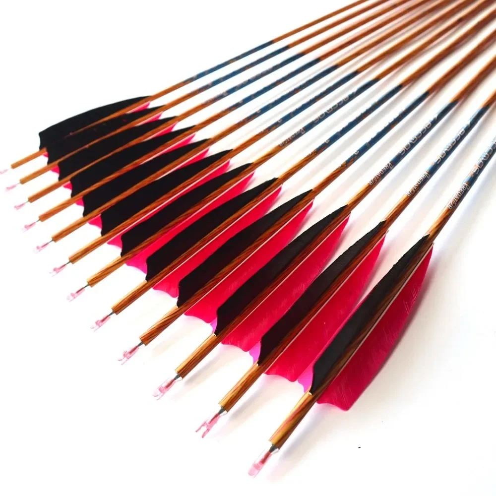 6/12 قطعة ID 6.2 مللي متر 32/33in الجلد الخشبي سهم كربون نقي Sp300 350 400 450 500 550 600 700 800 تركيا ريشة صيد السهم الخشبي #2