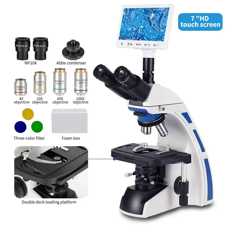 led light professional compound laboratory trinocular microscope with screen