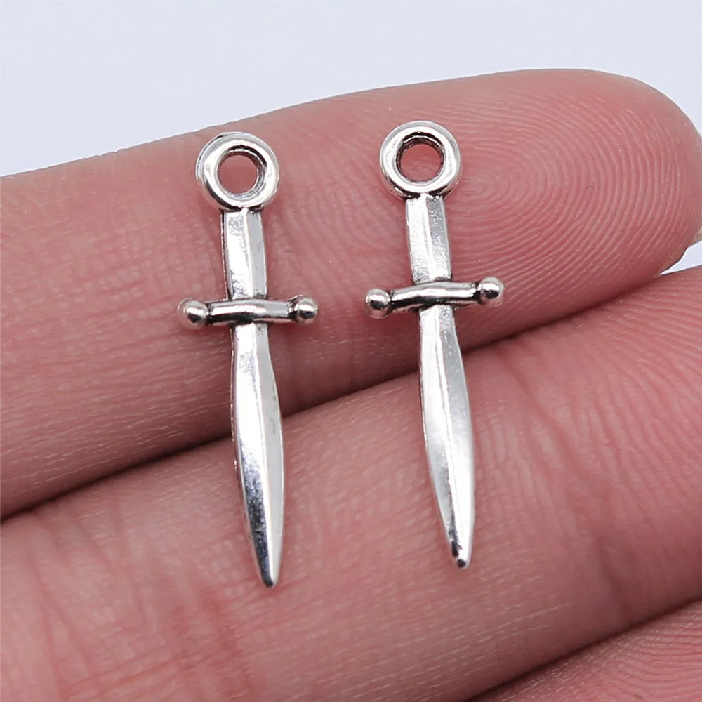 WYSIWYG 20 sztuk 24x8mm antyczne srebro kolor miecz Charms wisiorek dla DIY tworzenia biżuterii ręcznie robiona biżuteria rękodzieło ustalenia