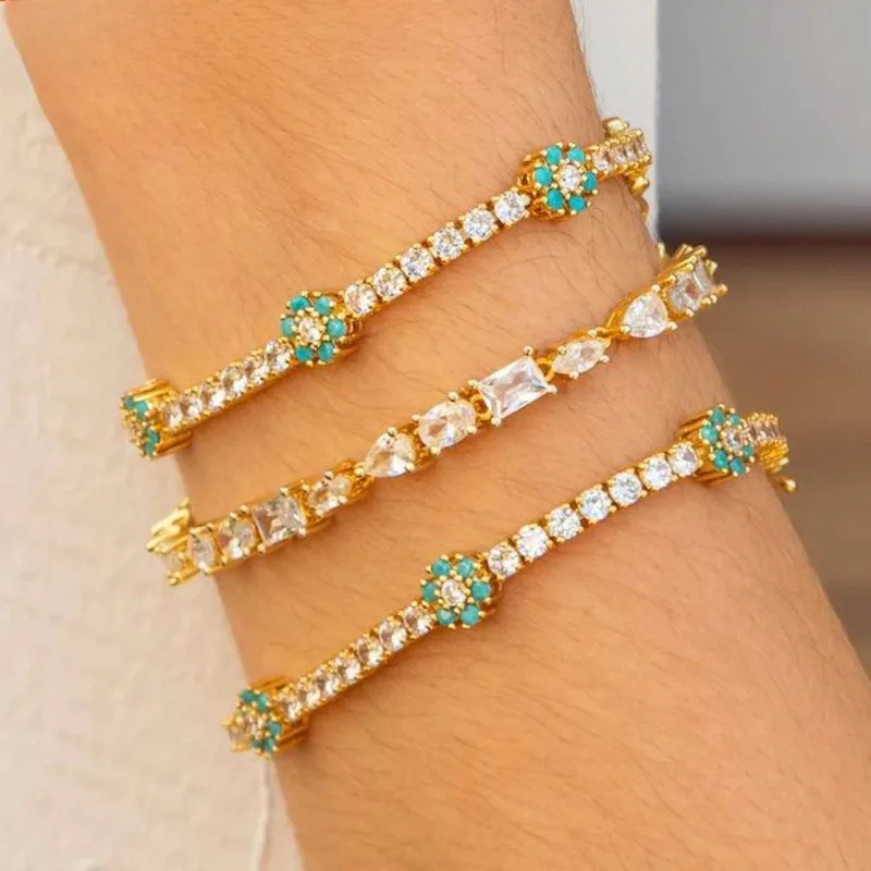 2026 Spring New Design Colorful Flower Charm Cubic Zirconia Paved Floral Charm Elegant Boho Jewelry For Women Daily Party Gift