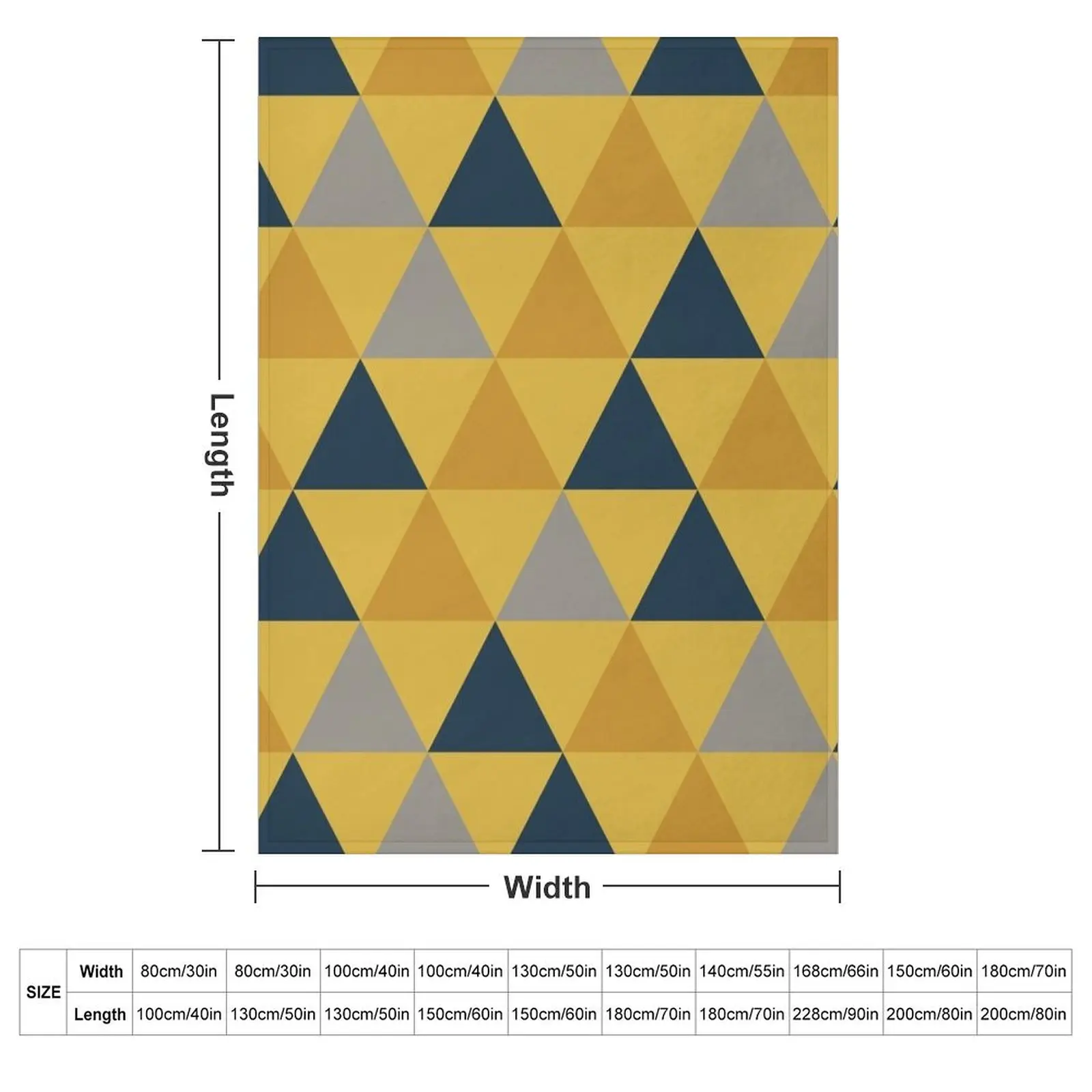 Triangular: Dark Mustard Yellow, Light Mustard Yellow, Navy Blue, and Grey Minimalist Geometric Pattern Throw Blanket