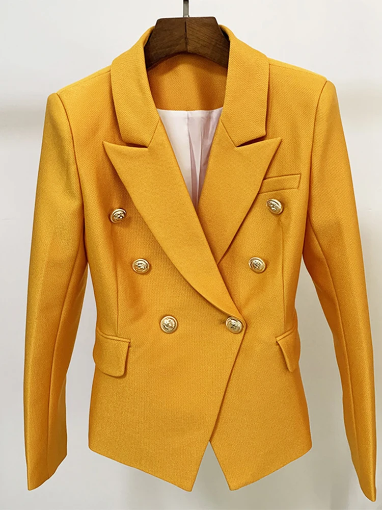 Chaqueta de piqué ajustada para mujer, Blazer de diseñador con botones de León, doble botonadura, 2024