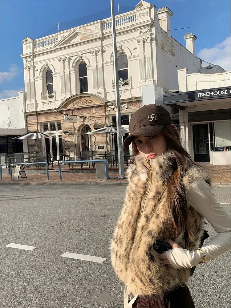 

Зимний толстый меховой жилет для женщин Y2K, модная двусторонняя свободная куртка с воротником-стойкой, женская уличная одежда, универсальные меховые пальто без рукавов