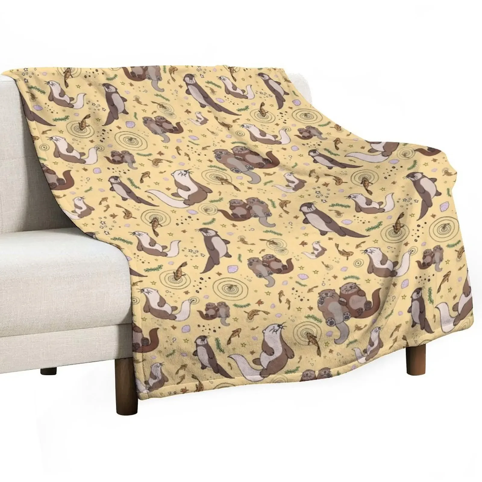 Otters in Yellow Throw Blanket for babies christmas gifts Cute Blankets