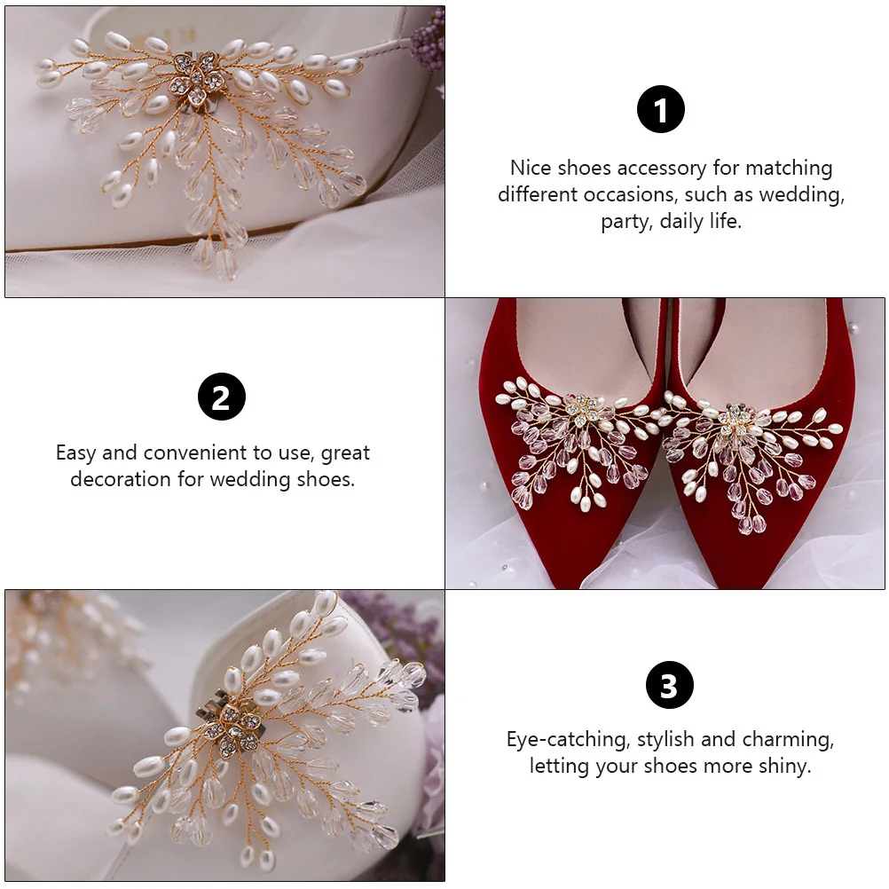 

1Pair Pearl Shoe Flower Lovely Shoe Buckles Practical and Durable Sparkling Decor for Wedding Party Gatherings