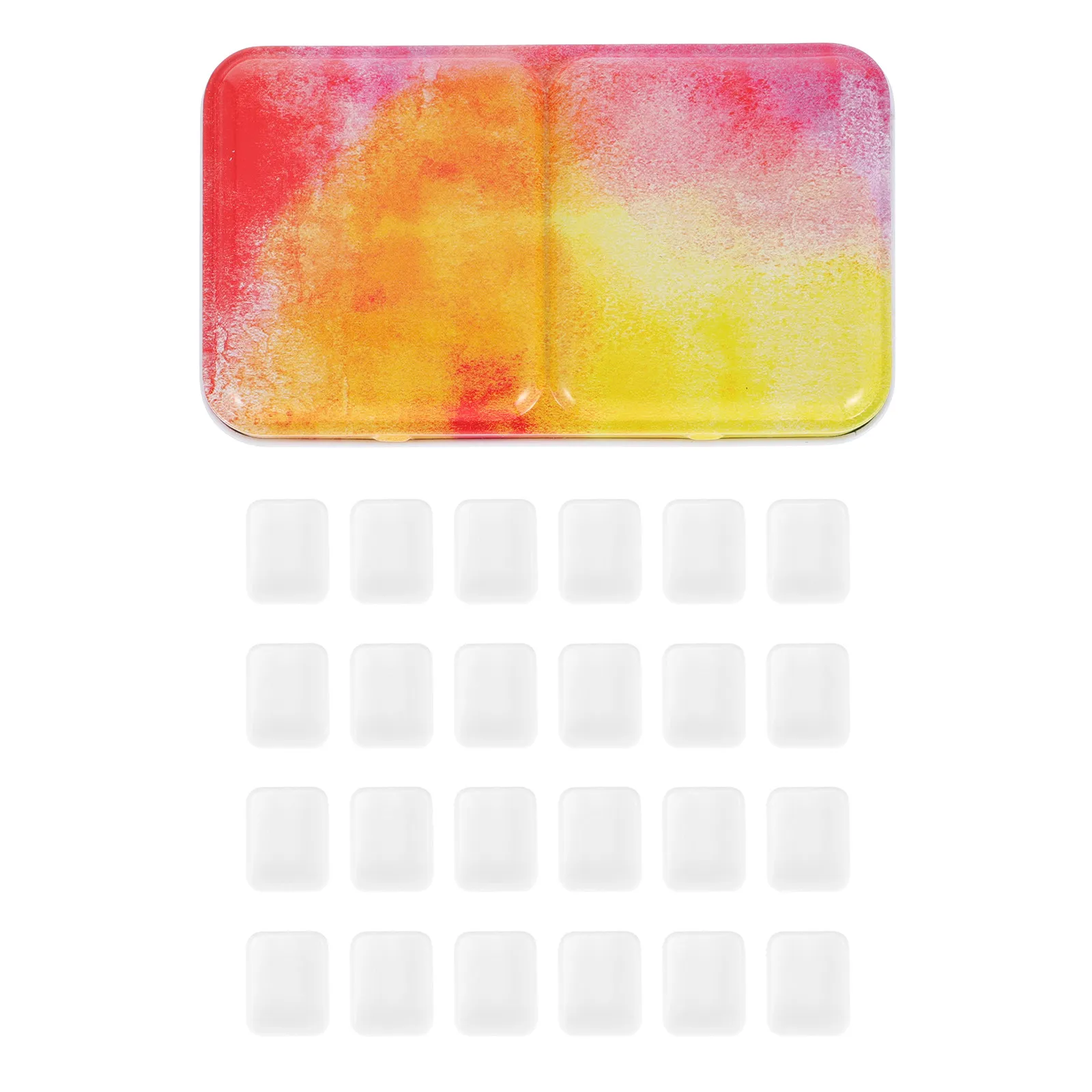 1Set Watercolor Mixing Box Rectangular Iron Frame with Plastic Empty Pans for Acrylic Watercolor Painting Portable Lightweight