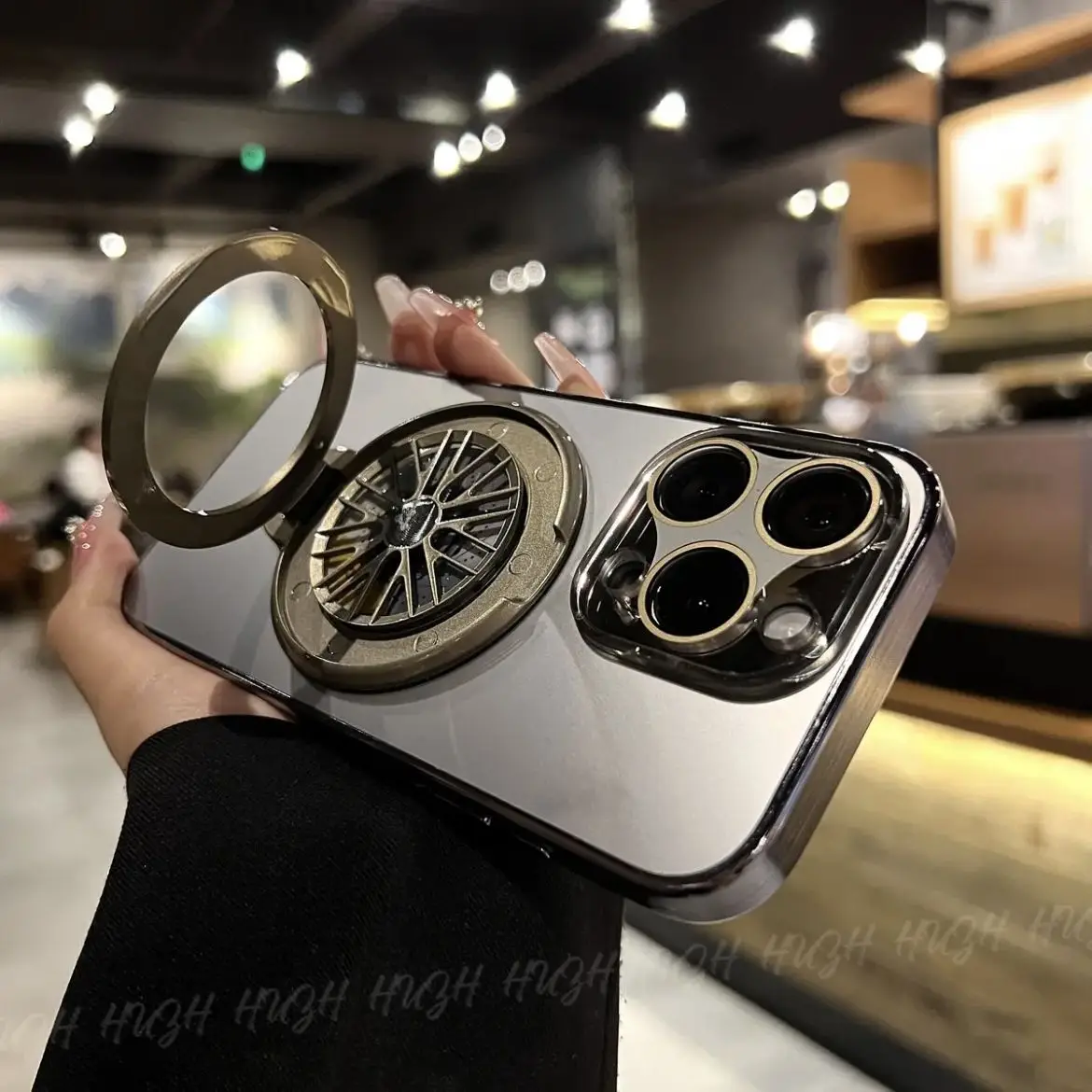 

New Luxury High Appearance Rotating Gyro Stand 15 promax Phone Case iPhone 14 Plus Anti Drop 13 pro Fashion 12 Brushed Border 11