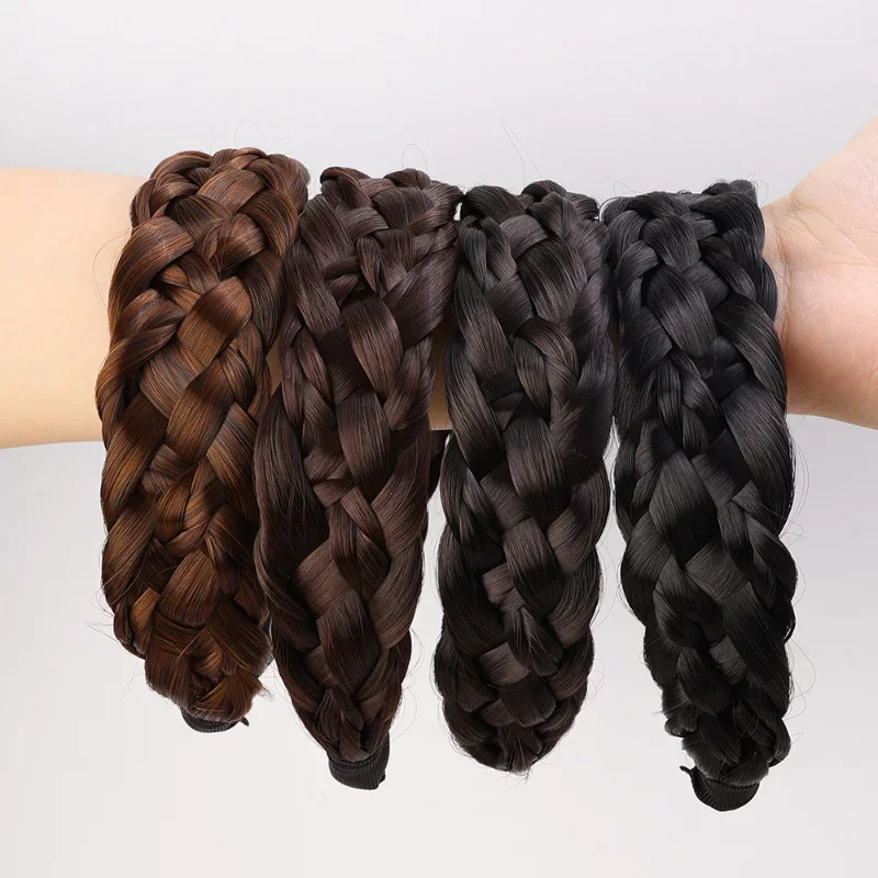 Fashion Twist Wig Headbands for Women Wide Fishbone Braids Hairbands Handmade Head Hoop Hair Styling Headwear Accessories Gift