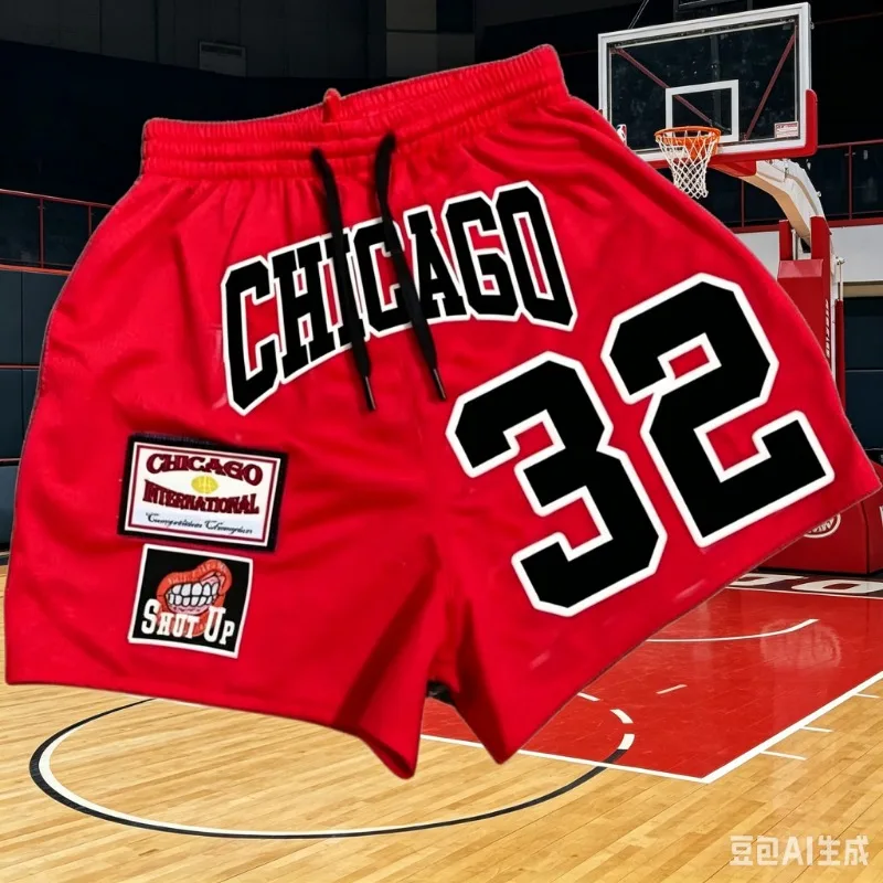 

2026 Men's Summer Fashionable and Casual Shorts with Vibrant Eye - Catching Number 32 and Distinctive Chicago Letter Prints