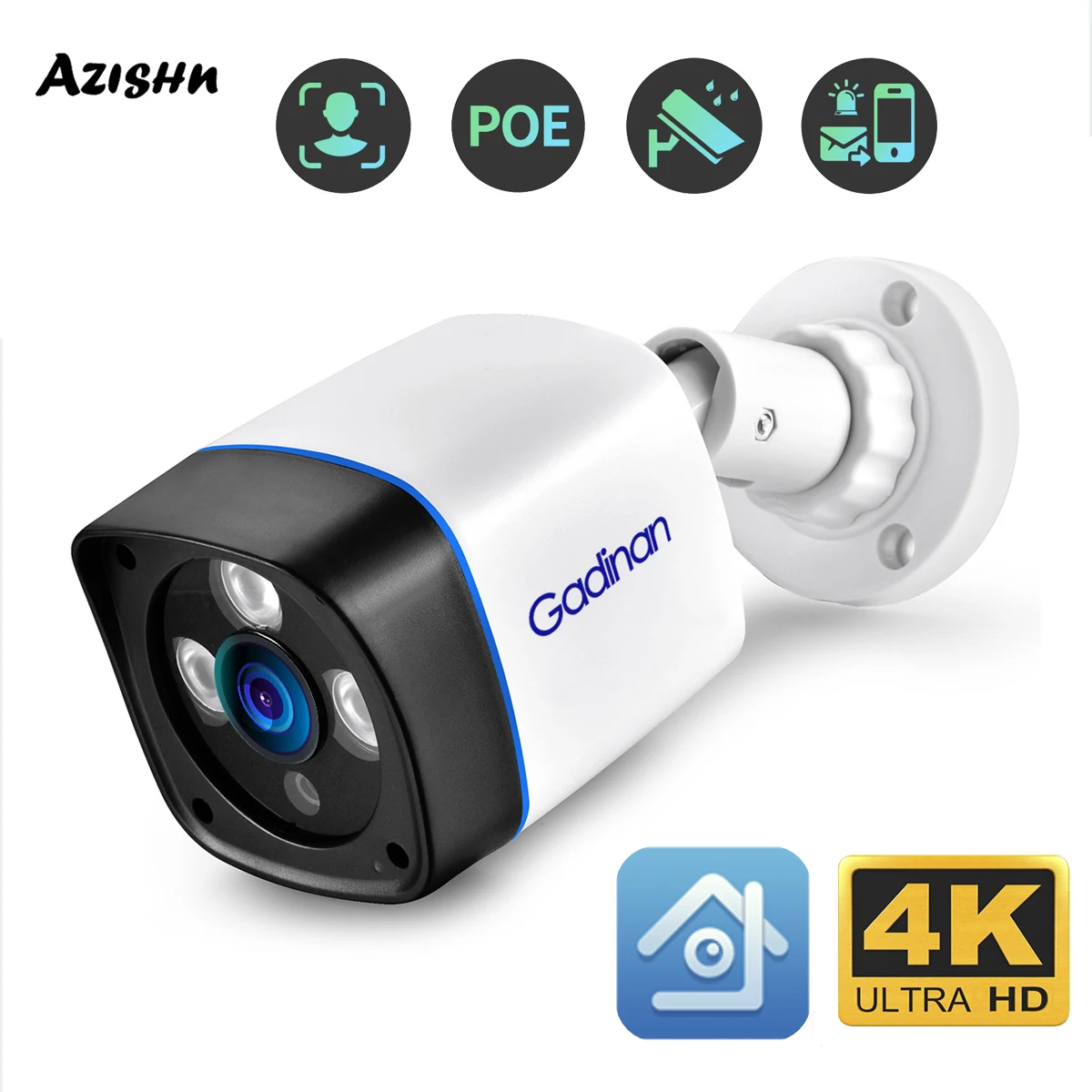 

AZISHN 8MP 4K IP Camera Poe Cctv Security Camera Face Detection H.265 Outdoor Audio Video Surveillance For Nvr System XMEye