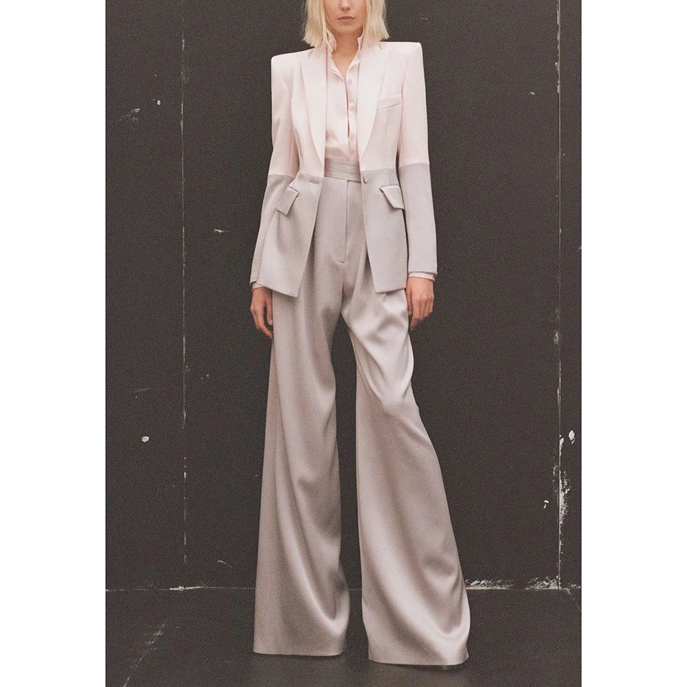 Classic Patchwork 2 Pieces Suit Set for Women One Button Peak Lapel Jacket Pants Sets Office Business Banquet Female Clothing