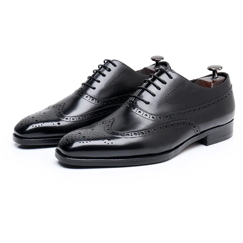 Italian Style Mens Brogues Dress Shoes Genuine Leather 2024 Autumn Handmade Quality Comfortable Wedding Party Shoes Male Size 46