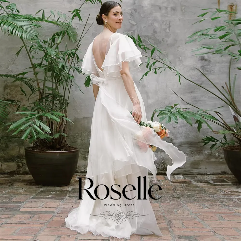 DREAM Customized Organza Short Butterfly Sleeves Wedding Dress A Line Tiered Skirt Backless Floor Length Bridal Gowns 2026