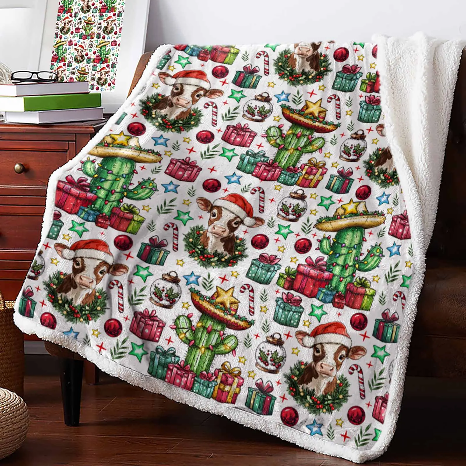 Christmas Winter Cowboy Hat Cow Winter Warm Cashmere Blanket Office Sofa Soft Throw Blanket Kids Bed Bedspread