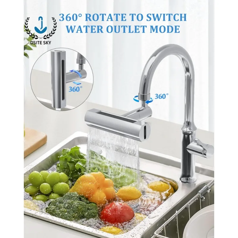 4 IN 1 Sink Waterfall Kitchen Faucet Bubbler Splash-proof 360° Bathroom Skin Basin Tap Extender Water Adapter for Kitchen Sink