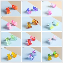 2023 New Resin Candy Color Stud Earrings Multicolor Gradient Sequin Bear Stud Earrings Fashion Mini Animal Earrings for Women
