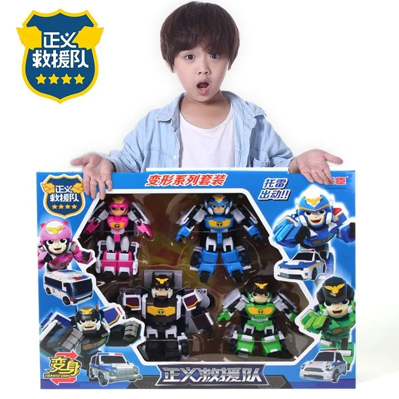 Transformation Auto Toy Cop Justice Rescue Team Car Transform Robot Mech Deformation Vehicle Action Figure Kids Toys child Gift