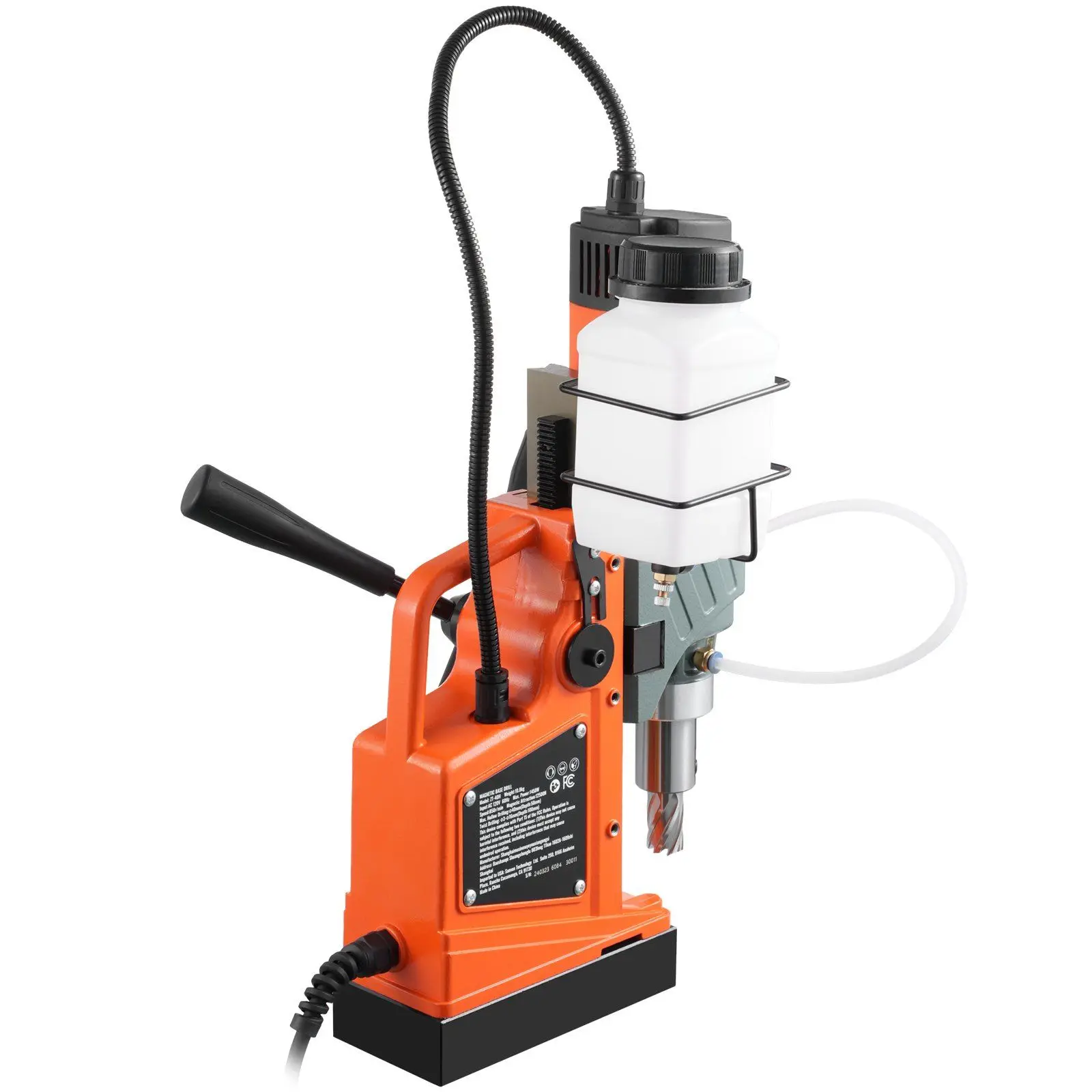 

1450W Magnetic Drill Press – 1.57" max boring, 850 RPM variable speed. 12,500N magnetic base for steel/railway work.