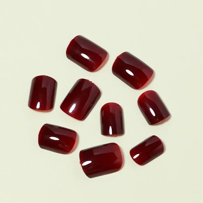 24Pcs Solid Color Wine Red Design Press on Nail Short Square False Nails Simple Detachable Finished Full Cover Nail Tips