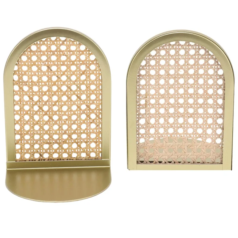 Collection Gold and Natural Rattan Decorative Tabletop Bookends