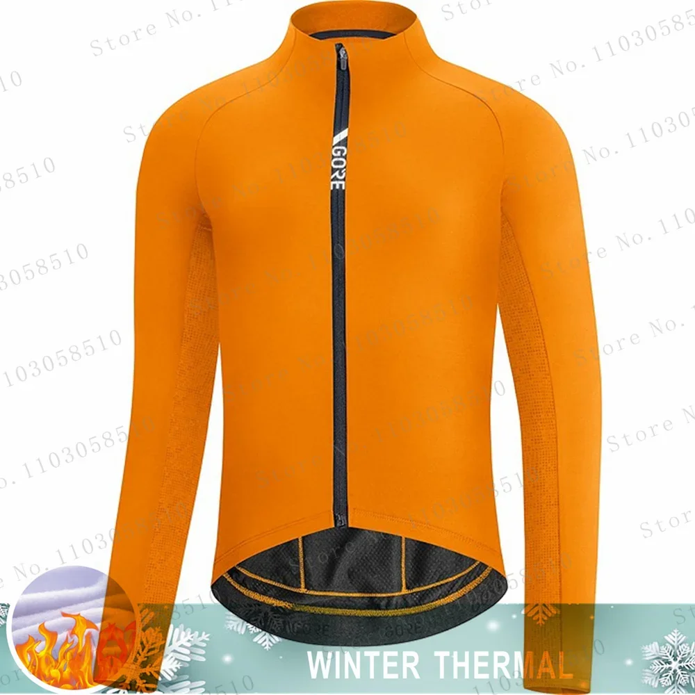 GORE Thermal Fleece Cycling Jacket Men Winter Bicycle Clothing MTB Long Sleeve Tops Road Bike Jersey Wool Shirts 2024 Jersey