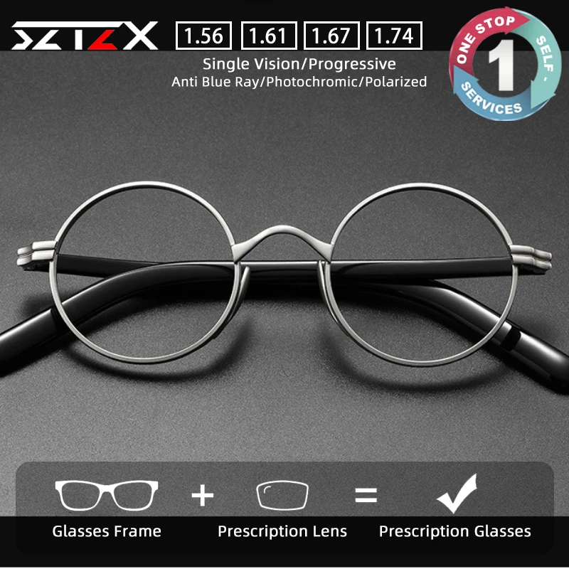 

SZTZX Retro Comfortable Prescription Glasses Anti Blue Light Alloy Round Myopia Glasses Photochromic Progressive Reading Eyewear
