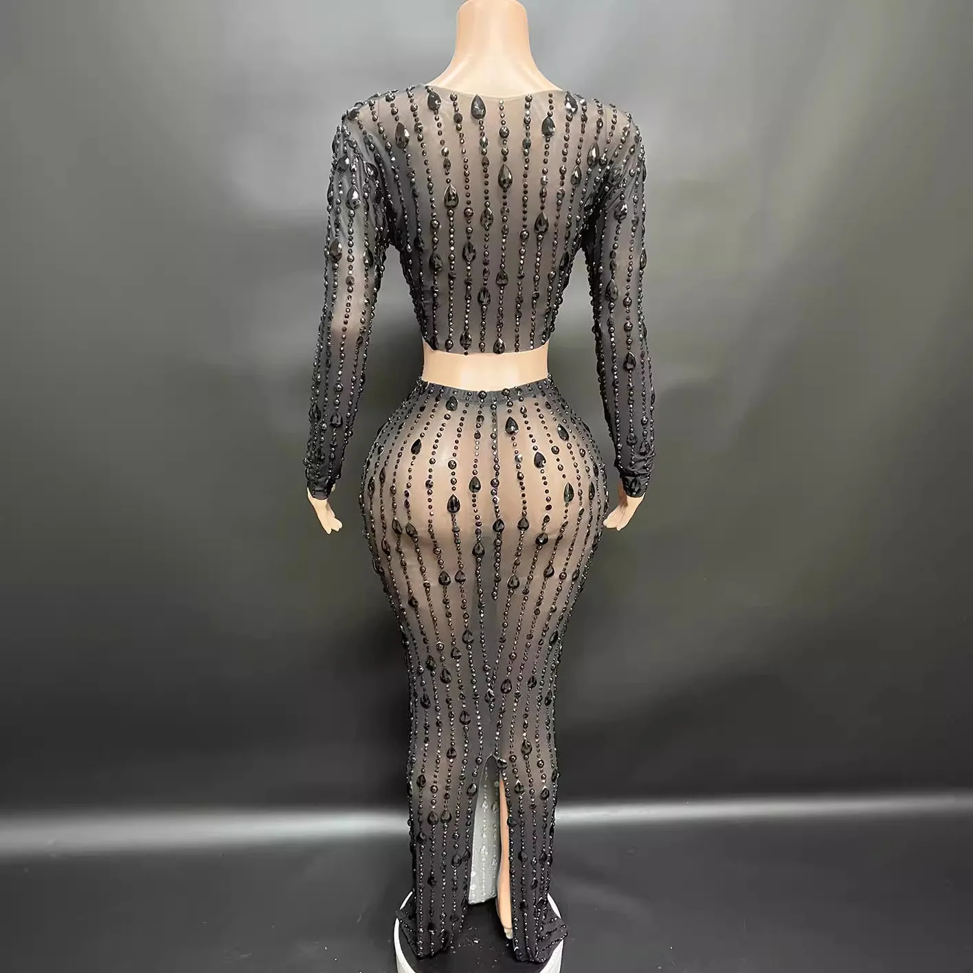 Sommer 2025, sexy Luxus-Strass-Mädchenanzug, Netzstoff, bodenlanges Kleid, Party-Abendkleid, Damenkleider für Party und Hochzeit