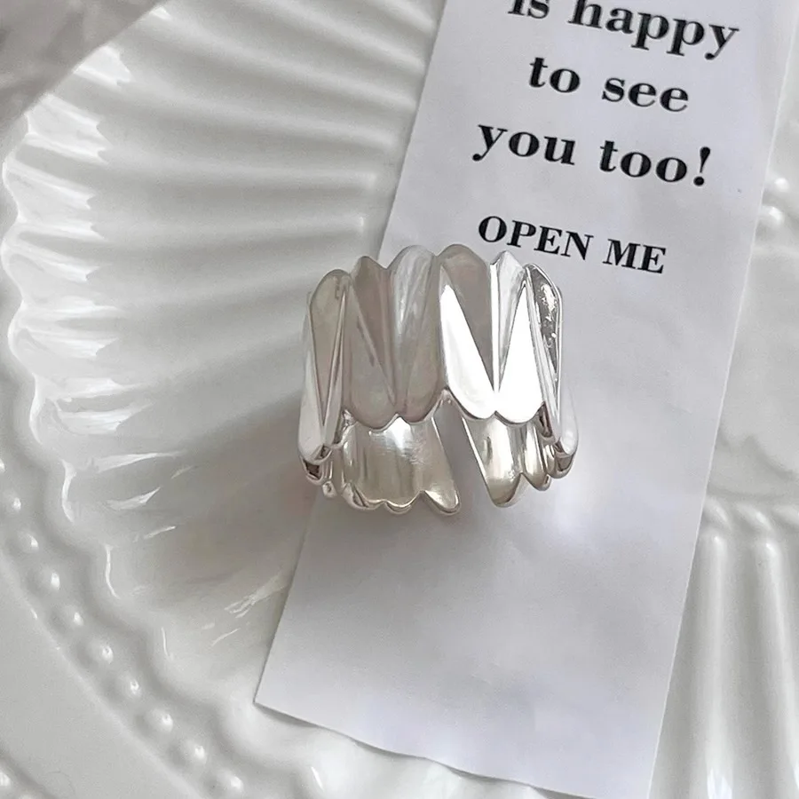 PANJBJ 925 Sterling Zilver Liefde Hart Ring voor Vrouwen Gift Brede Onregelmatige Ontwerp Textuur Verstelbare Sieraden Gift Dropshipping