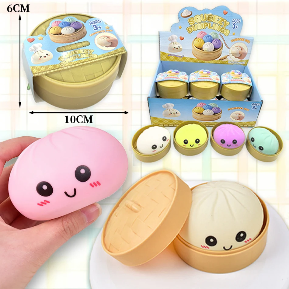 

Colorful Dumpling Squishes Stress Balls Fidget Sensory Toy Simulation Food Squishies Bun with Steamer Squeeze For Dough Ball Toy