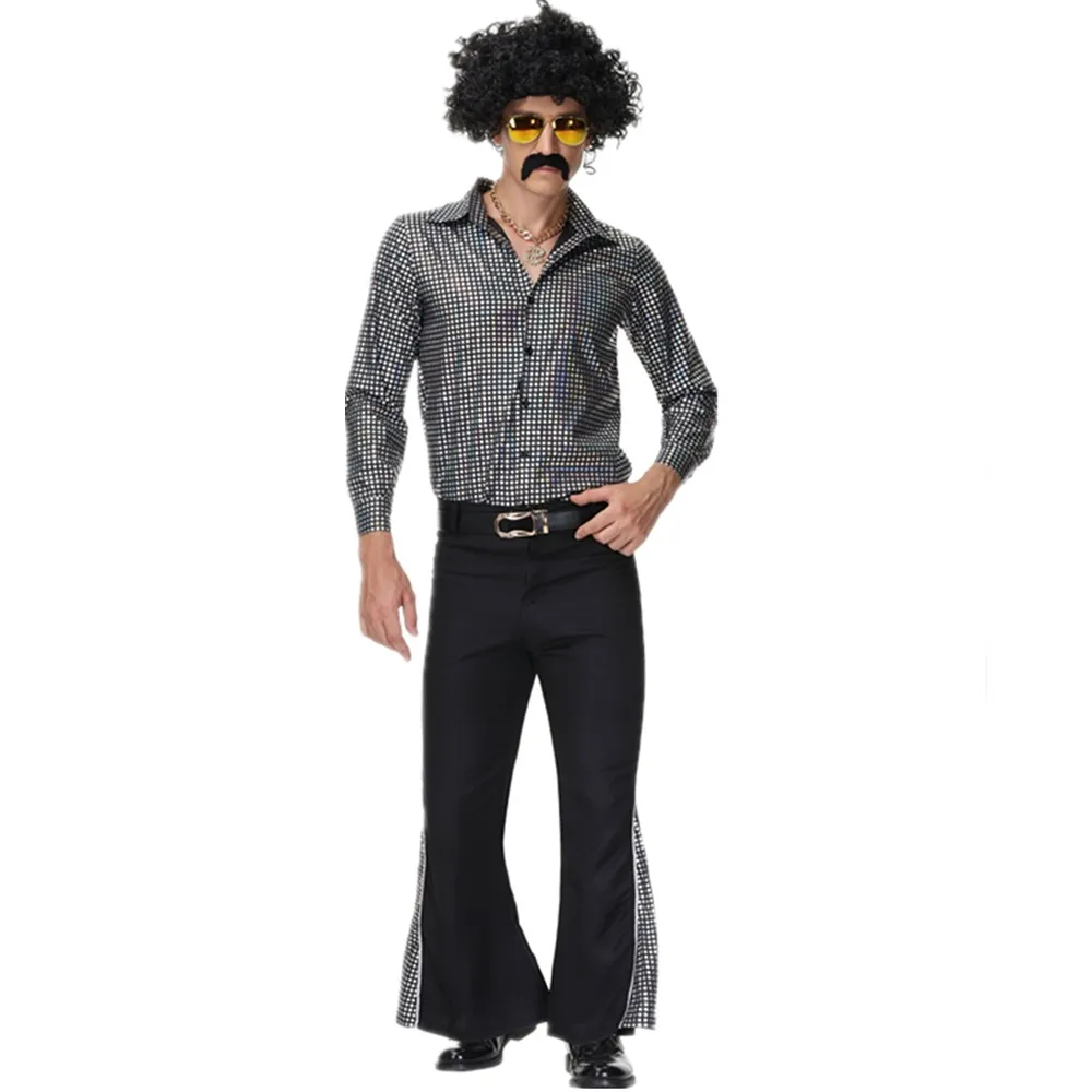 Retro 60s 70s Hippie Cosplay Costume Halloween Adult Men Fancy Disguise Carnival Party Vintage Rock Disco Night Club