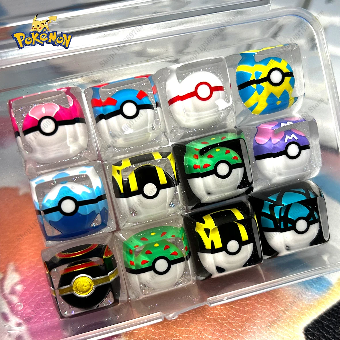 Pokemon Anime Pokeball teclas de resina Teclado mecánico teclas transparentes 3D accesorios de teclado de bola Pokemon regalos personalizados