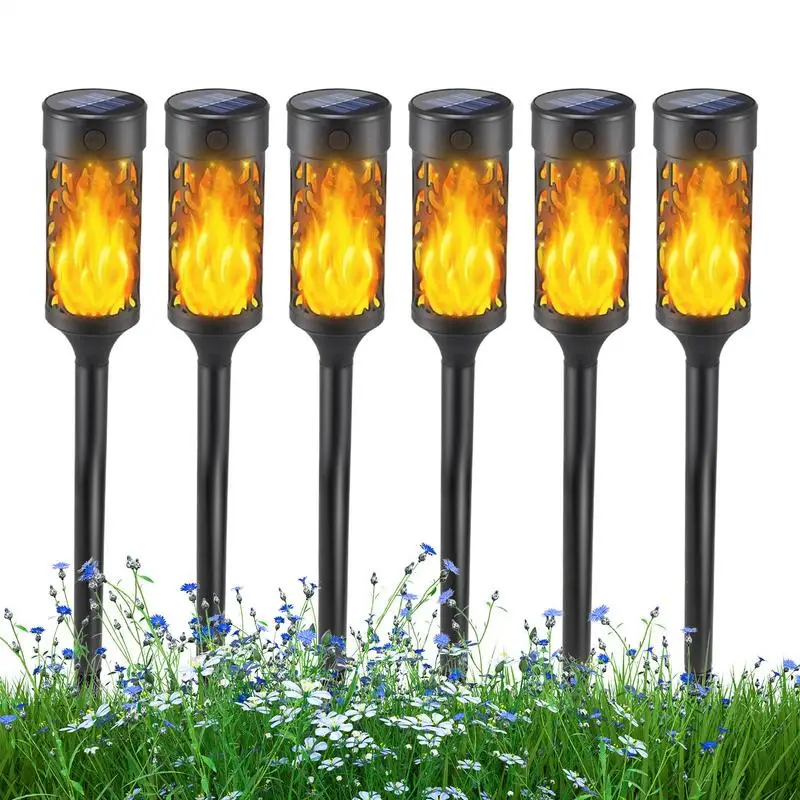 

Solar Flickering Flame Lights Set Of 6 Waterproof Outdoor Solar Flame Lights For Yard Weatherproof Landscape Lighting Front