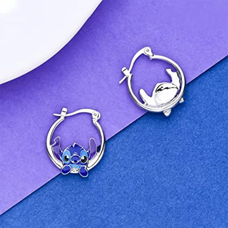 Cute Disney Stitch Hoop Earring New Classic Anime Character Silver Plated Enamel Drop Earrings for Girl Woman Jewelry Gifts