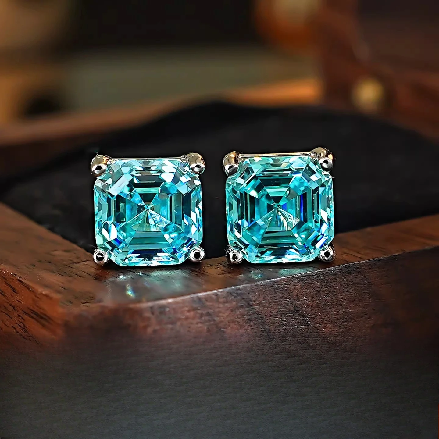 

Серебряные серьги 925 пробы, 7 мм, с цирконом цвета морской волны, Asche Pagoda, маленькие квадратные серьги-конфетки, изящные женские украшения