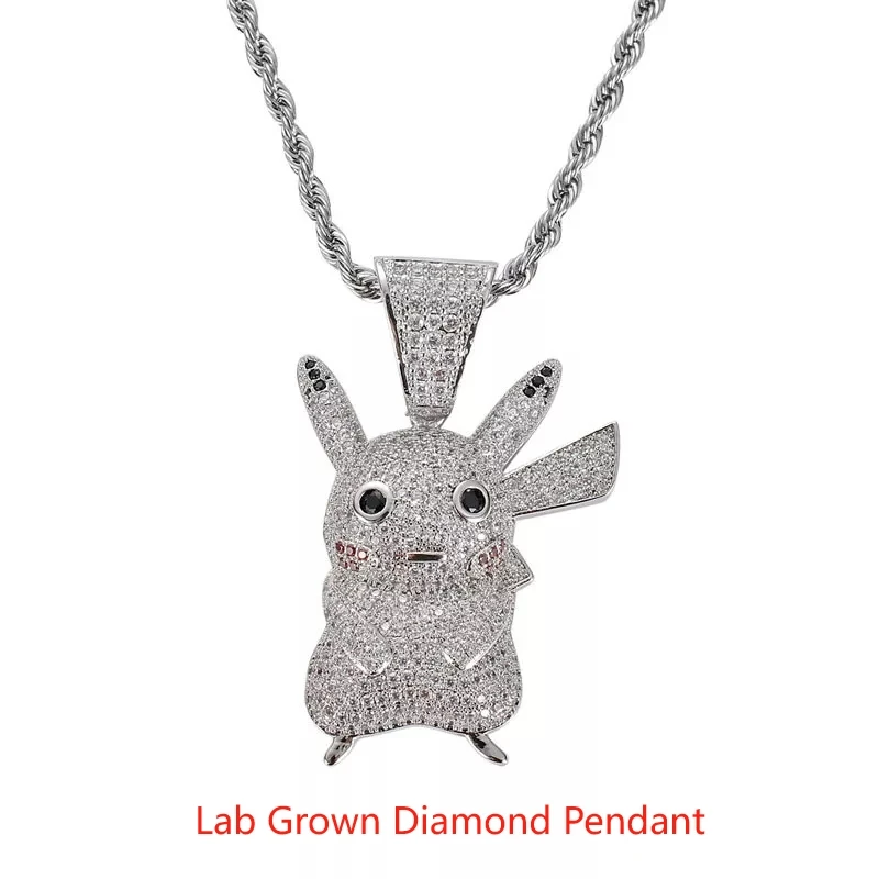 

Подвеска в стиле хип-хоп AEAW с рисунком Пикачу CVD HPHT White Lab Grown Diamond DEF VS-VVS и черный муассанит, серебро 925, покрытие для мужчин