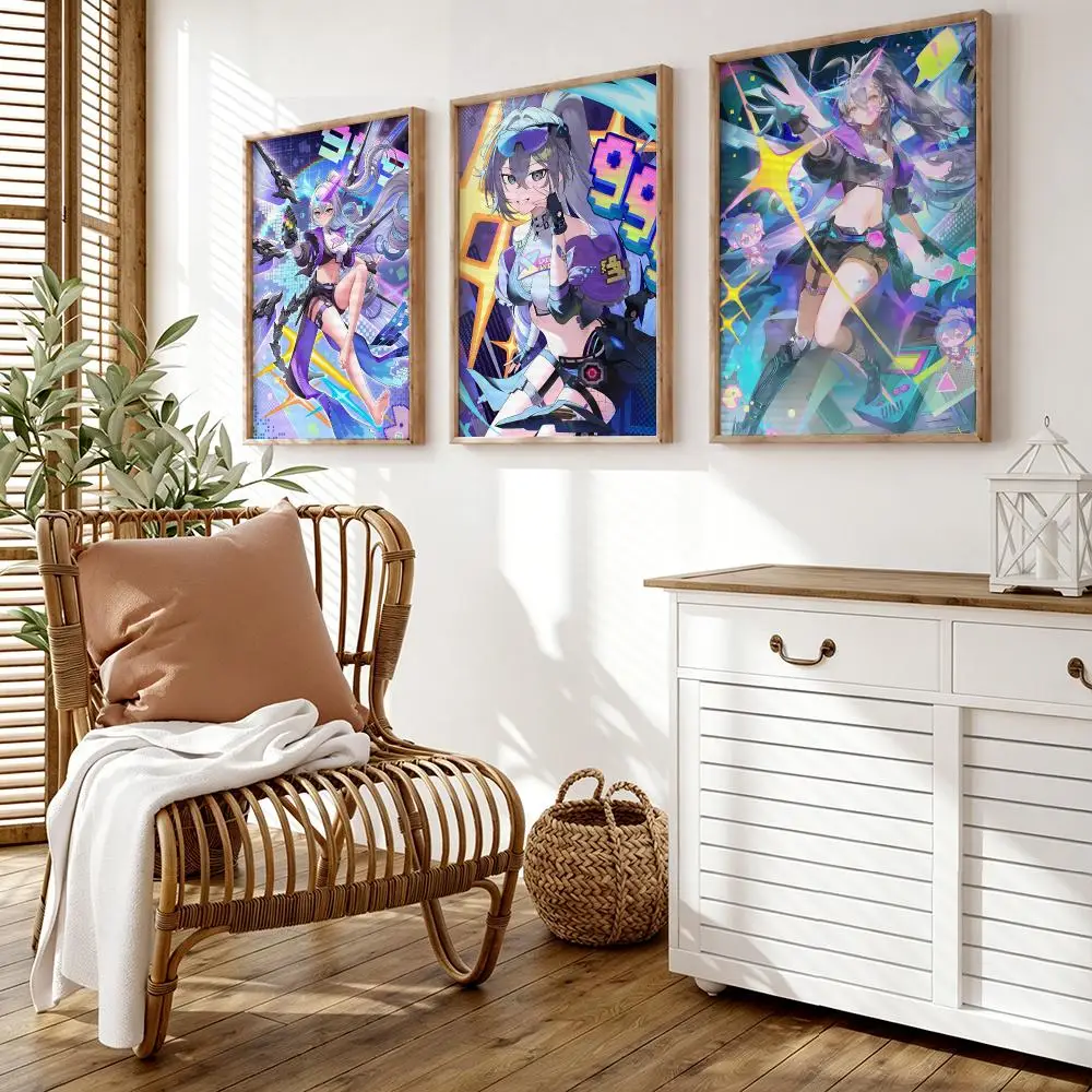 Silver Wolf Honkai Star Rail Poster Wall Stickers HD Painting Self Adhesive Art Decals for Bedroom Living Room Home Decor