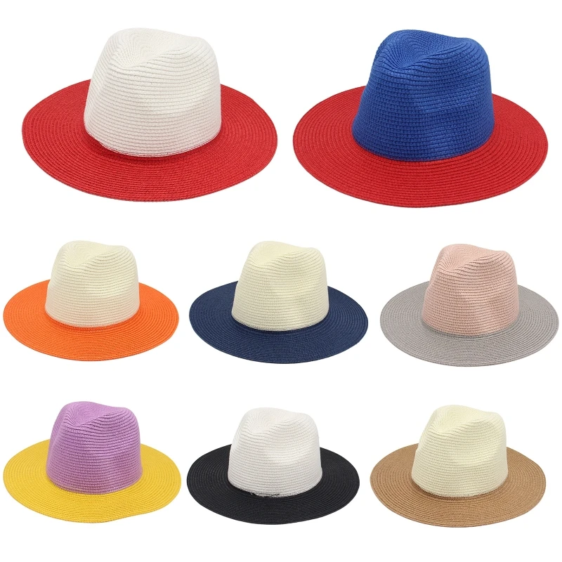 Fashion Hat Two Tone Panama Hat for Sun Hat Summer Wide Brim Straw Hat Sunscreen Accs for Beach Party