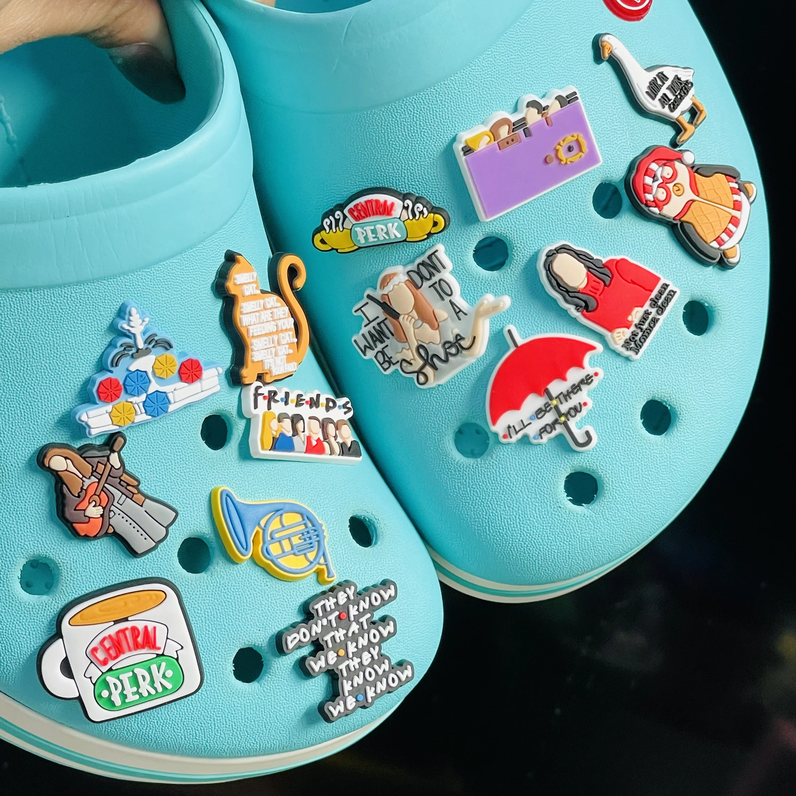14-25pcs Movie Friends New Design Shoe Charms PVC Accessories DIY Sandals Shoes Buckle Decorations fit Wristband Party Kids Gift