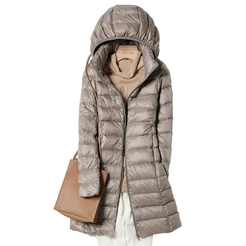 Warm Coat Hooded Fitted Commuter Chic with Compact Puffer Jacket Slim Fit Detachable Hood Pockets Women Lightweight Down Jacket