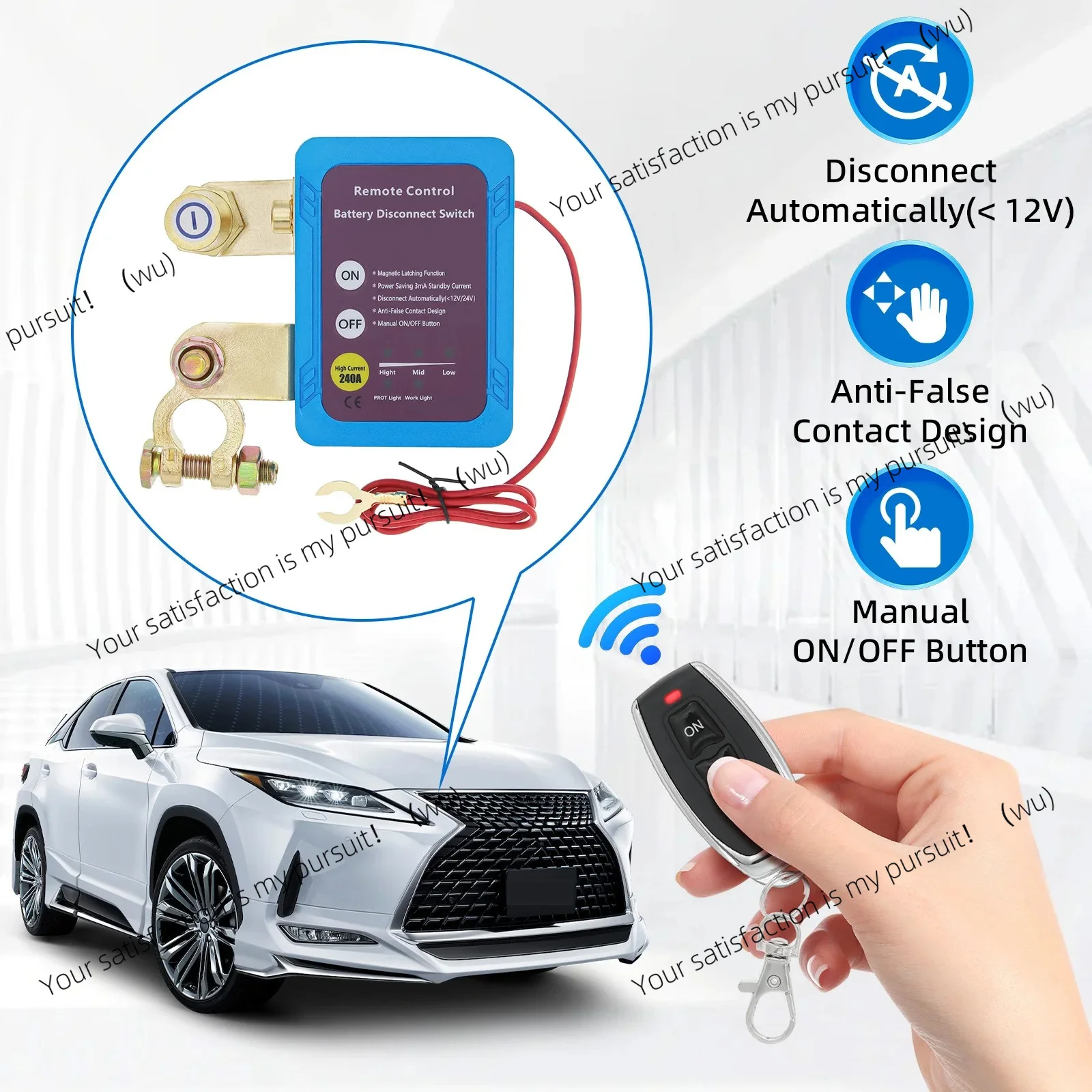 12V 240A Shut Off Cut Off Kill Switch Battery Disconnect Power Switch with Remote Control Switch for Car Truck