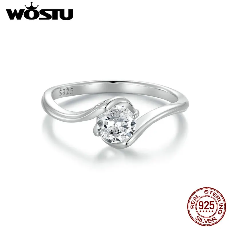 WOSTU 0.5CT D Color VVS1 EX Round Moissanite Wedding Ring for Women 925 Sterling Silver Classical Rings Engagement Band MSR040