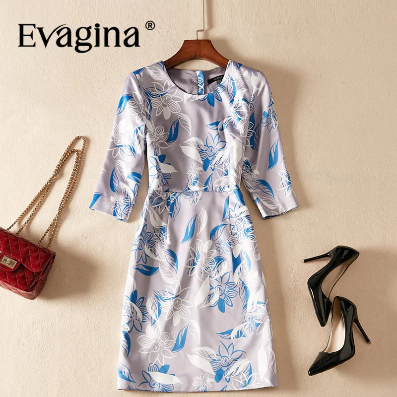 

Evagina New Fashion Runway Designer Dress Women's Half Sleeved Printing Commuter Grey S-XXL Mini Dresses