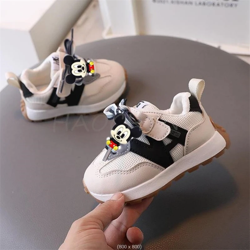 Children\'s White Sneakers Mickey Lilo And Stitch Girls Boys Breathable Lace-up Casual Sport Shoes Kids Tennis 0-3Y Toddler Shoes