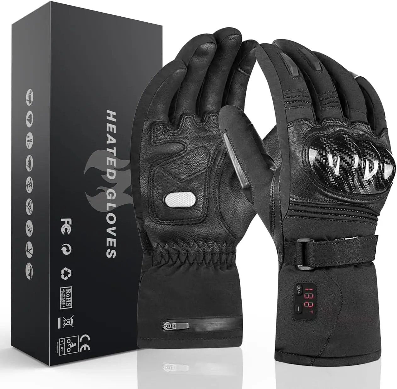 

Heated Gloves with Temperature Display, Rechargeable Battery for Skiing Motorcycle Cycling Fishing Hunting