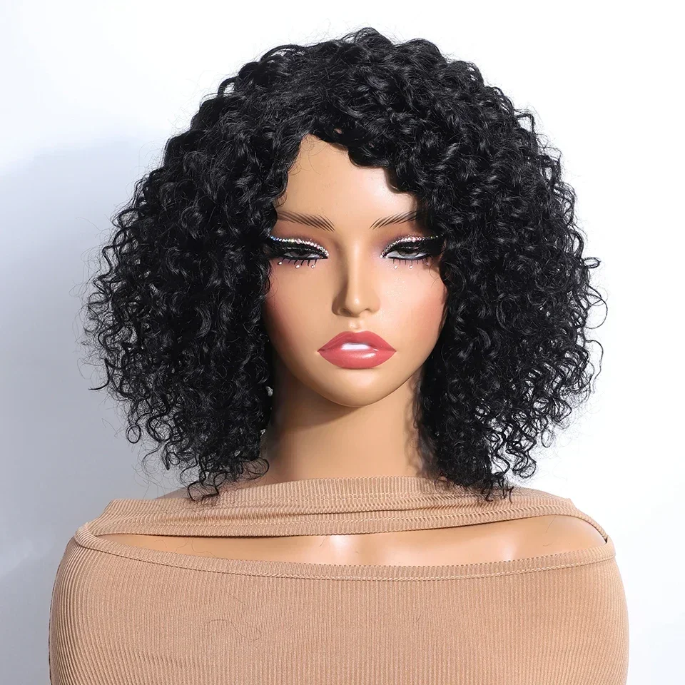 

Short Dream Curly Bob Human Hair Wigs With Bangs Full Machine Made Wigs Highlight Honey Blonde Colored Wigs For Women Remy Hair