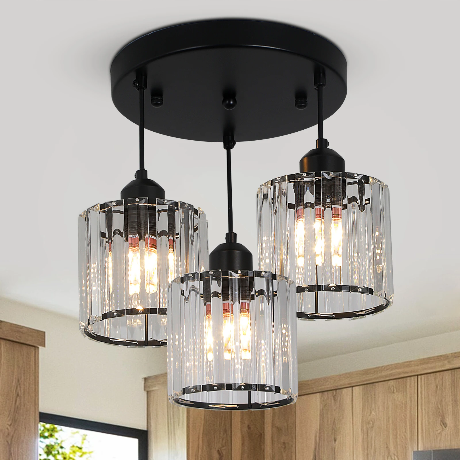 Crystal Glass Ceiling Lamp Modern Lamp Black Kitchen With Transparent Lampshade Corridor Dining Room Entrance Bedroom Lamp